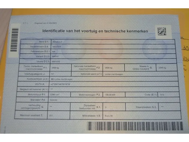 Lichte vrachtwagen renault master, type ma, variant maf4y, versie maf4ye, ch.nr. vf1maf4ye52833593, bouwjaar 02/04/2015 (sleutel, inschrijvingsbewijs deel i en gelijkvormigheidsattest) (75) - afbeelding 37 van  38