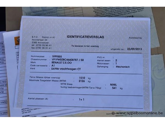 Lichte vrachtwagen renault z e oo, datum 1ste inschrijving 12/9/2013, chassisnummer vf1w0zbc46608787, 58491km, euro 5, elektrisch, kenteken i+ii, gelijkvormigheidssattest - afbeelding 2 van  13