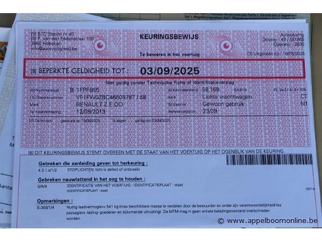 Lichte vrachtwagen renault z e oo, datum 1ste inschrijving 12/9/2013, chassisnummer vf1w0zbc46608787, 58491km, euro 5, elektrisch, kenteken i+ii, gelijkvormigheidssattest - afbeelding 3 van  13