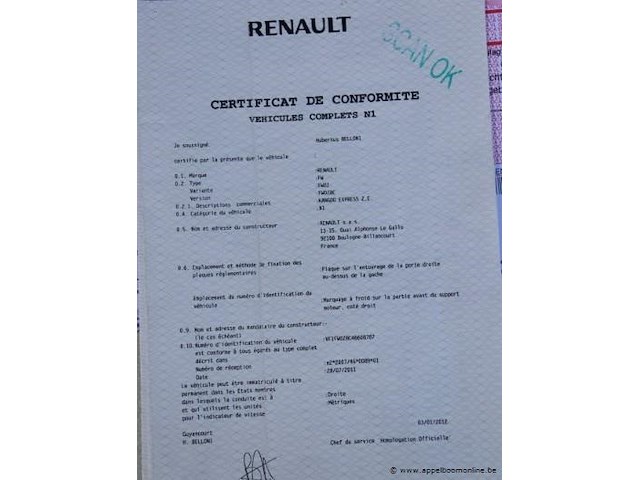 Lichte vrachtwagen renault z e oo, datum 1ste inschrijving 12/9/2013, chassisnummer vf1w0zbc46608787, 58491km, euro 5, elektrisch, kenteken i+ii, gelijkvormigheidssattest - afbeelding 4 van  13