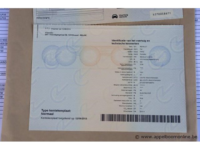 Lichte vrachtwagen renault z e oo, datum 1ste inschrijving 12/9/2013, chassisnummer vf1w0zbc46608787, 58491km, euro 5, elektrisch, kenteken i+ii, gelijkvormigheidssattest - afbeelding 12 van  13