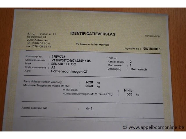 Lichte vrachtwagen renault z.e.oo/kangoo maxi, elektriciteit, 1e inschr 17/1/12,vf1fw0ztc46742249, 36040km, euro5, kenteken i+ii,gelijkvormigheidsattest,keuring tot 21/8/25,1sleutel - afbeelding 10 van  19
