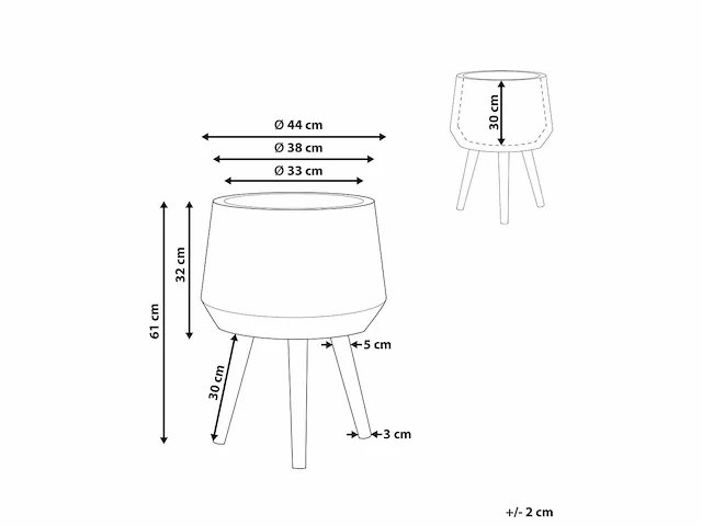 Lichtgrijze bloempot met houten poten 33 cm - afbeelding 2 van  7