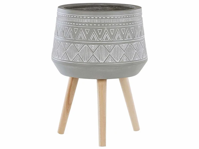 Lichtgrijze bloempot met houten poten 33 cm - afbeelding 3 van  7