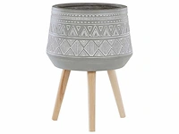 Lichtgrijze bloempot met houten poten 33 cm - afbeelding 3 van  7