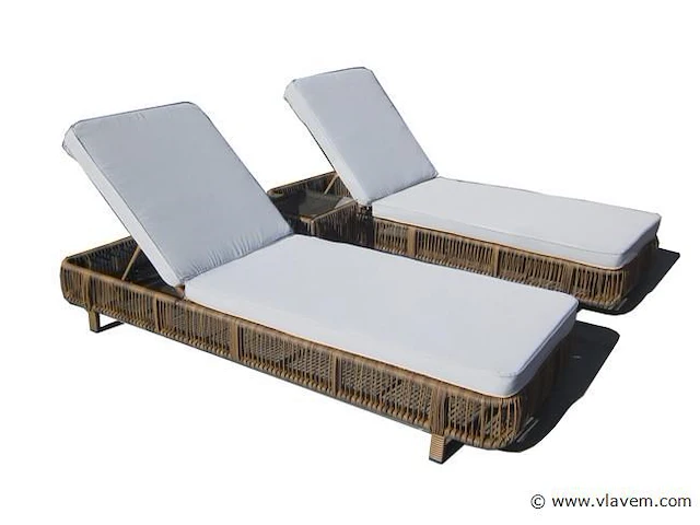 Ligbeddenset genève | 3-delig | wicker | wit + zand - afbeelding 6 van  7