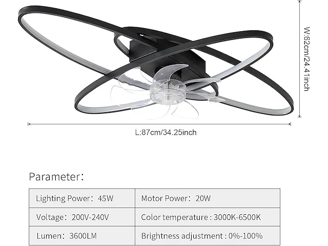 Lihaian stille plafondventilator met verlichting - afbeelding 3 van  6