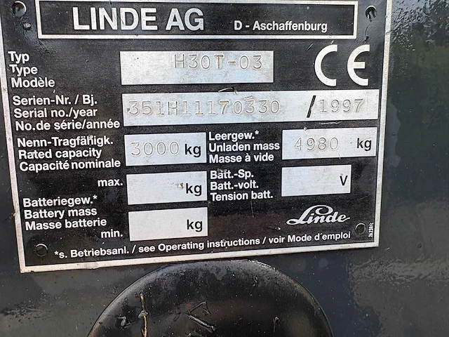 Linde - 1997 - h30t-03 - vorkheftruck - afbeelding 7 van  15