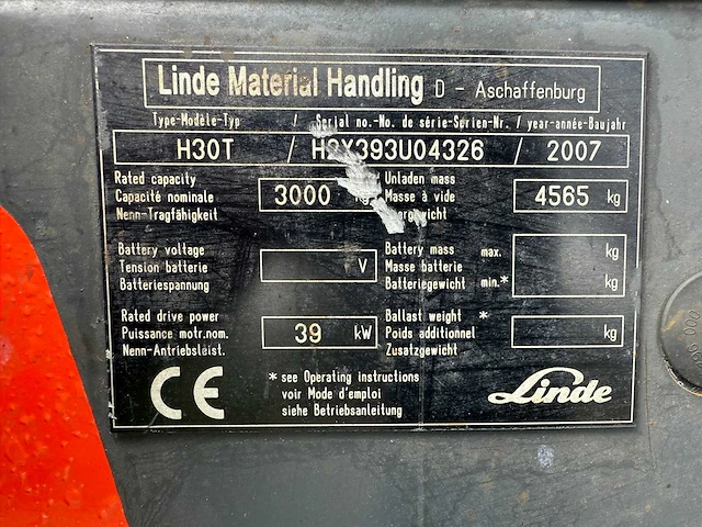 Linde - 2007 - h30t - vorkheftruck - afbeelding 13 van  13
