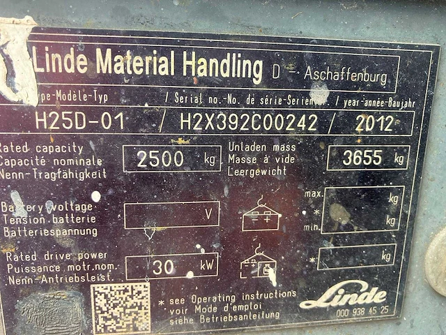 Linde h25d-1 vorkheftruck 2012 - afbeelding 48 van  52