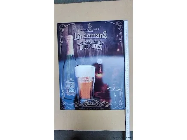 Lindemans cuvée rené oude gueuze origineel reclamebord metaal - afbeelding 1 van  3
