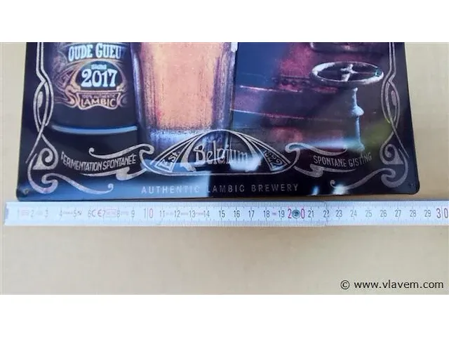 Lindemans cuvée rené oude gueuze origineel reclamebord metaal - afbeelding 2 van  3