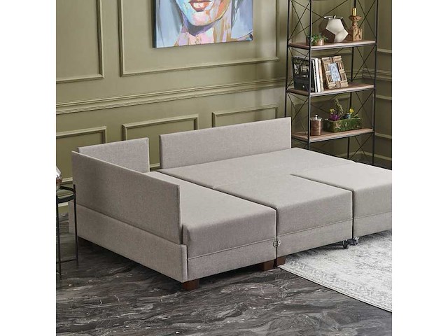 Linker hoekbank - crèmekleurige stof - afbeelding 7 van  12