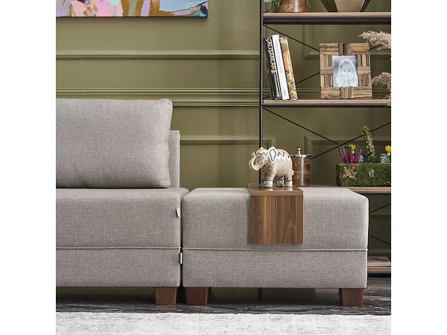 Linker hoekbank - crèmekleurige stof - afbeelding 8 van  12