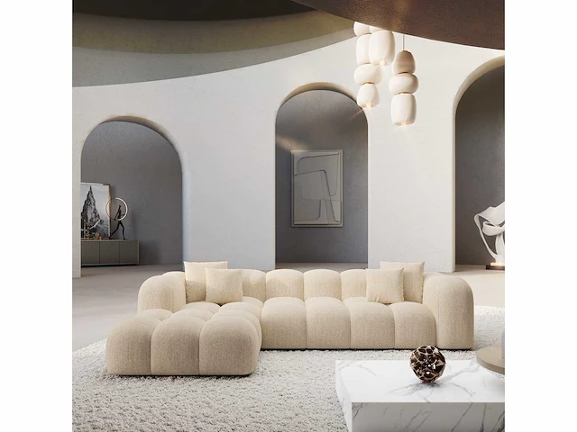 Linker hoekbank in beige stof - afbeelding 1 van  7