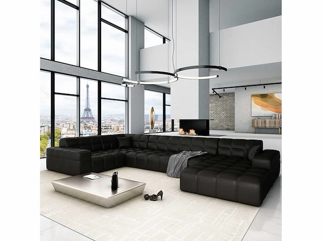 Linker panoramische hoekbank - zwart pu - afbeelding 3 van  10