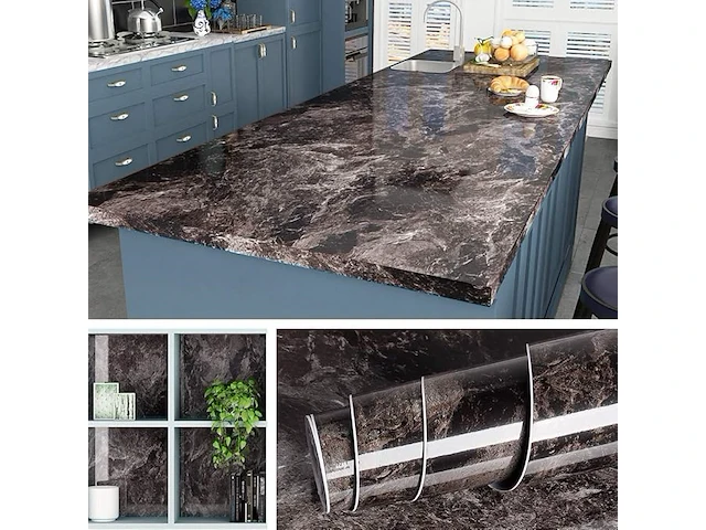 Livelynine 60cm x 5m counter top covers peel en stick marmer contactpapier, 3 stuks - afbeelding 1 van  4