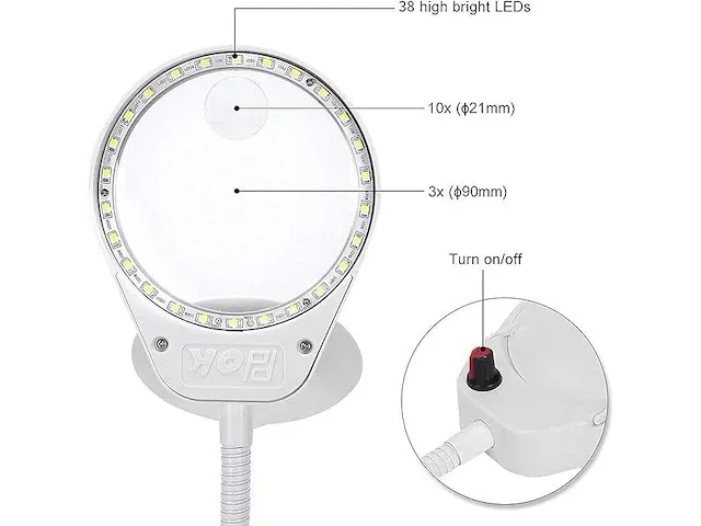 Loep met tafelklem 3x-10x wit - afbeelding 3 van  4