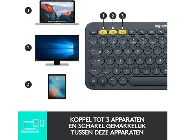 Logitech k380 - draadloos bluetooth toetsenbord -azerty frans - zwart - afbeelding 4 van  5