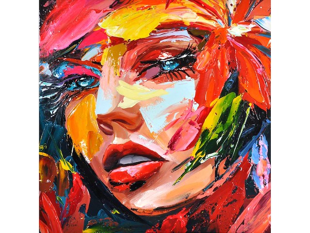 Loîc tuhal - visage - olie op doek - 100x100 cm - afbeelding 1 van  13