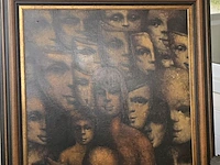 Lot 10 - uniek schilderij ekspressie van koppen met certificaat - afbeelding 1 van  7