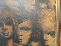 Lot 10 - uniek schilderij ekspressie van koppen met certificaat - afbeelding 3 van  7