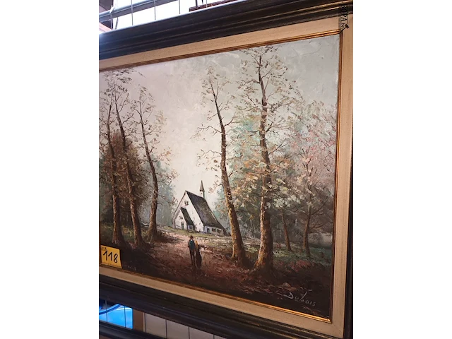 Lot 118 - schilderij huis tussen bomen - afbeelding 1 van  5
