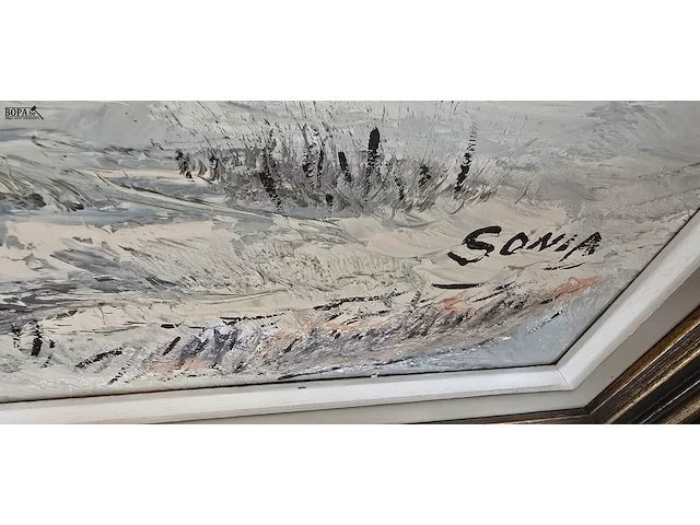 Lot 126 - groot schilderij met winterlandschap getekend 'sonia' - afbeelding 5 van  5
