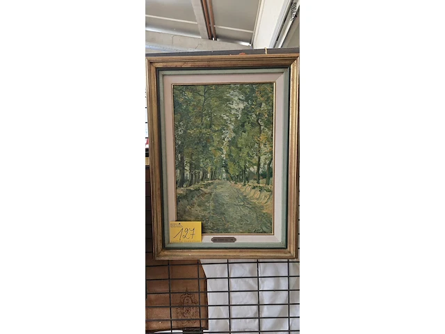 Lot 127 - schilderij van laan of bospad met bomen, get clesse en met p - afbeelding 1 van  3