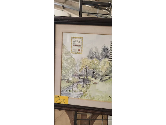 Lot 128 - leuke prent met certificaat van toelating jagen op domein va - afbeelding 3 van  5