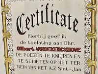 Lot 128 - leuke prent met certificaat van toelating jagen op domein va - afbeelding 4 van  5