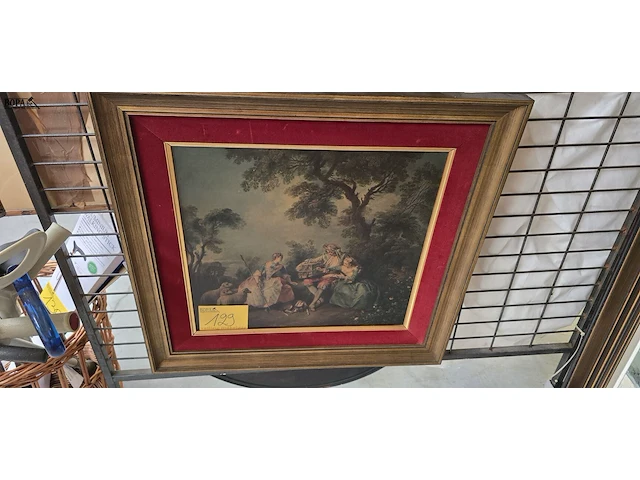 Lot 129 - schilderij in barokke stijl ngelijst met rood fluweel en pas - afbeelding 1 van  3