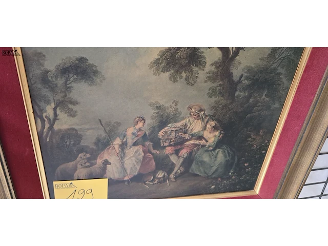 Lot 129 - schilderij in barokke stijl ngelijst met rood fluweel en pas - afbeelding 2 van  3