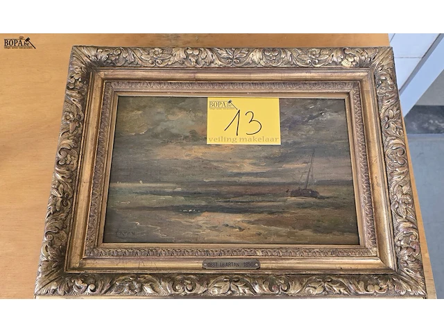 Lot 13 - schilderijtje in vergulde kader get louis artan - afbeelding 1 van  4