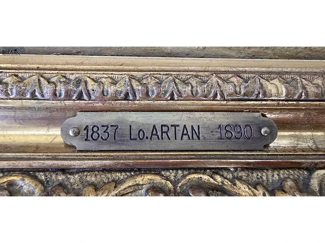 Lot 13 - schilderijtje in vergulde kader get louis artan - afbeelding 3 van  4