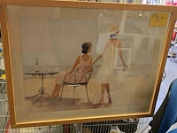 Lot 149 - print in kader getekend miuel dominquez - afbeelding 1 van  4