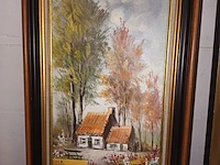 Lot 149 - schilderij huis met bomen - afbeelding 1 van  5