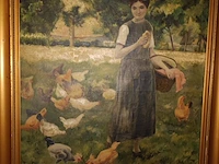 Lot 156 - schilderij vrouw met kippen - afbeelding 1 van  6