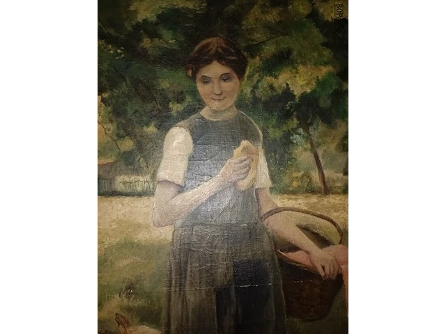 Lot 156 - schilderij vrouw met kippen - afbeelding 3 van  6