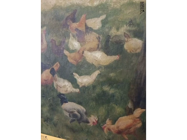 Lot 156 - schilderij vrouw met kippen - afbeelding 4 van  6