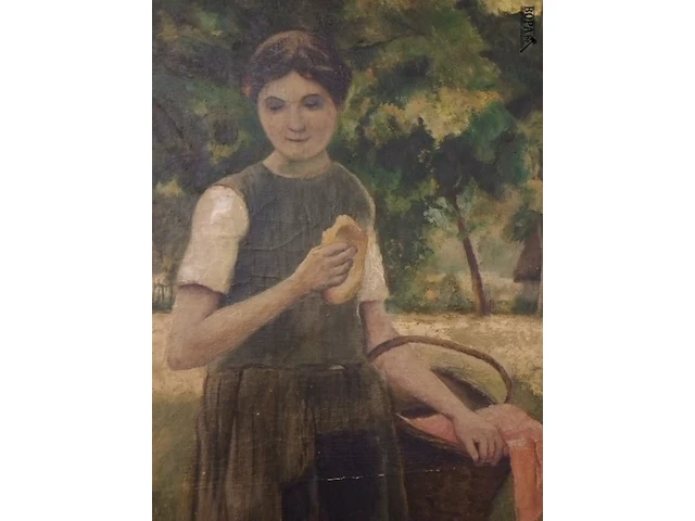 Lot 156 - schilderij vrouw met kippen - afbeelding 5 van  6