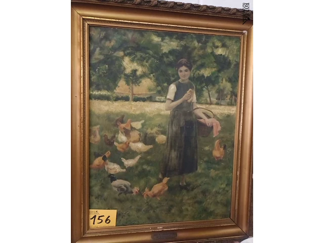 Lot 156 - schilderij vrouw met kippen - afbeelding 6 van  6
