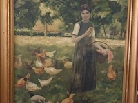 Lot 156 - schilderij vrouw met kippen - afbeelding 6 van  6