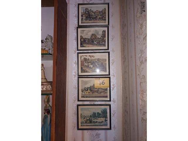 Lot 16 - kaders met koetsen. 5 stuks - afbeelding 1 van  4