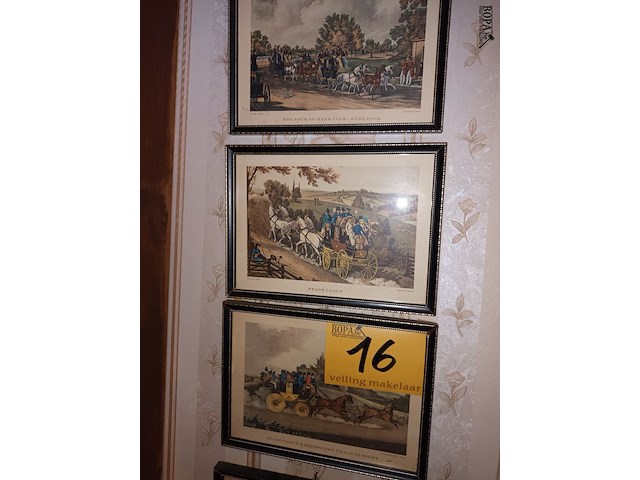 Lot 16 - kaders met koetsen. 5 stuks - afbeelding 3 van  4