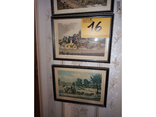 Lot 16 - kaders met koetsen. 5 stuks - afbeelding 4 van  4