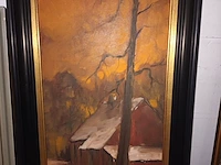 Lot 160 - schilderij sneeuwlandschap - afbeelding 1 van  3