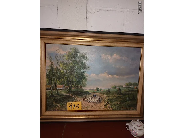 Lot 175 - schilderij landschap met schapen - afbeelding 1 van  4