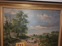 Lot 175 - schilderij landschap met schapen - afbeelding 1 van  4