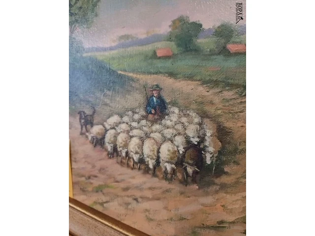 Lot 175 - schilderij landschap met schapen - afbeelding 3 van  4